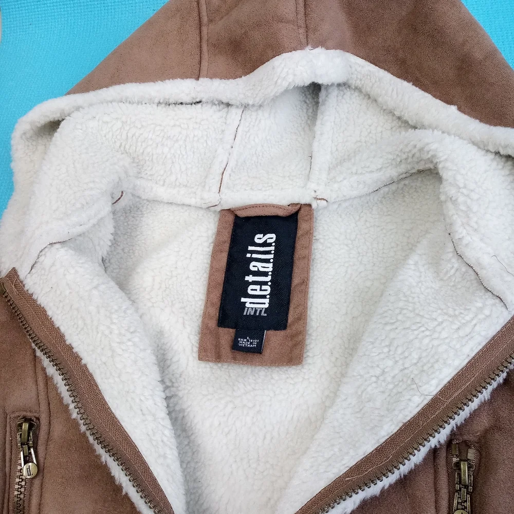 Details Women's Winter Faux Fur Hooded Sherpa Lined Jacket - L - Picture 3 of 8